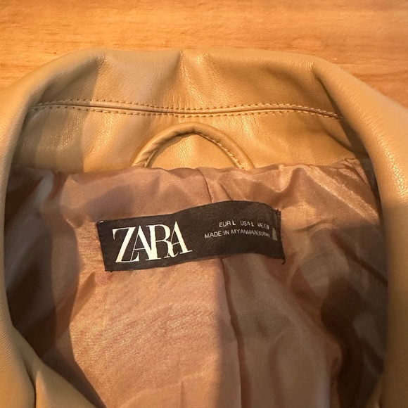 Zara Light Camel Faux Leather Biker Jacket size Large - Picture 12 of 13